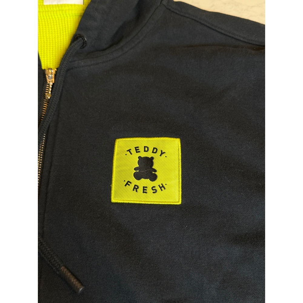 Teddy Fresh Thermal Waffle Lined Zip Up Hoodie Black Neon Green Mens Size Medium - Picture 6 of 9